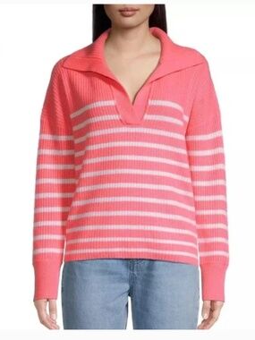 Vineyard Vines striped ribbed coral cashmere sweater